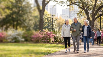 Fototapeta premium Active elderly couple walking in park