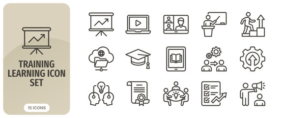 Fototapeta premium Training and learning icon set, professional education and development symbols