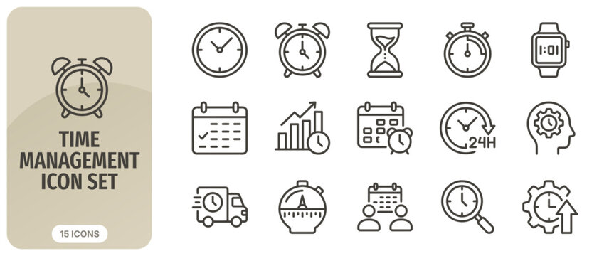 Time management icon set, thin line style, vector illustration