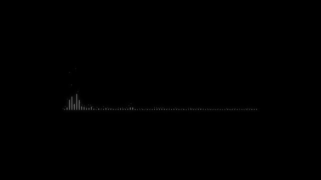 Sound spectrum visualizer, white waveform frequency lines moving on black background, modern equalizer bars, music rhythm animation, podcast and streaming audio graphic 4k