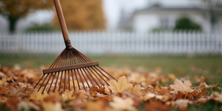 Fallen leaves cover green grass