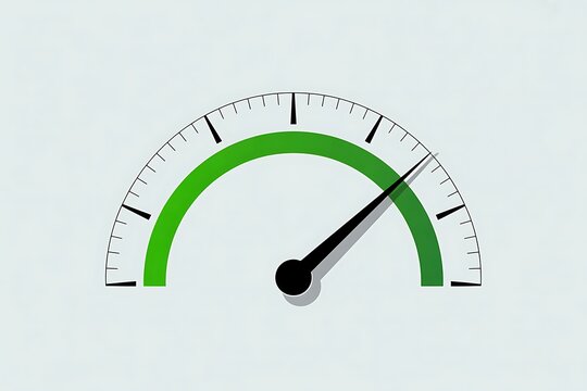Minimalist green performance gauge at maximum level showing efficiency and success concept