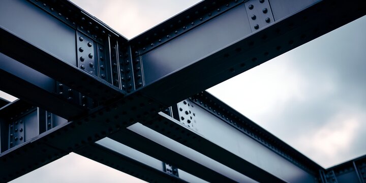 Low-angle shot of metal trusses against overcast sky