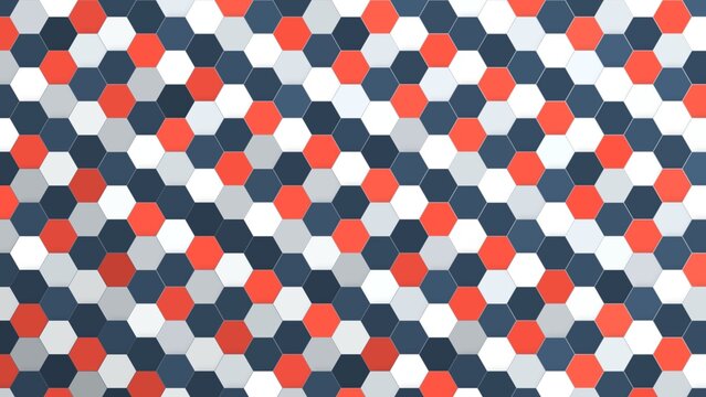 Modern seamless geometric pattern with vibrant red white and dark blue hexagon tiles in bold