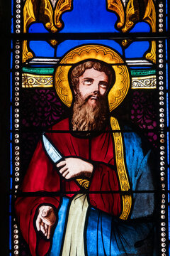 Stained glass (19th century) of Saint Bartholomew. Saint of the Roman Catholic Church.