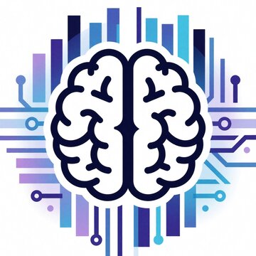 Digital brain with abstract data streams and bar charts. Represents AI, analytics, and futuristic tech concepts. Machine learning visualization and cybernetic thinking.
