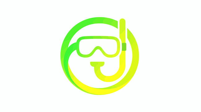 Green circular snorkel and scuba diving mask icon.