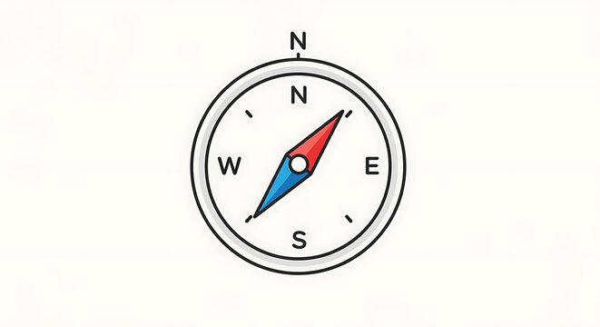 Minimalist compass icon featuring north south east west cardinal directions for navigation with displays clean minimalist