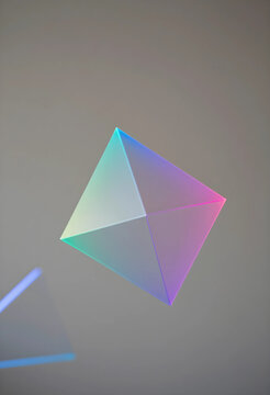 Geometric pyramid shape with colorful gradient light refraction, abstract modern design element, technology and innovation