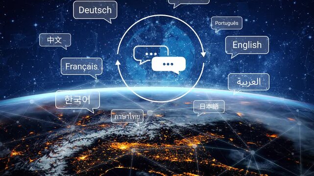Global Communication Concept with Diverse Languages Over Earth Surface Depicting Connectivity and Interaction Across Cultures and Continents Gluon.