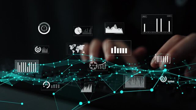 Engaging image showcasing dynamic data visualization elements, emphasizing charts and analytics against a dark background, perfect for business intelligence applications. Xenic