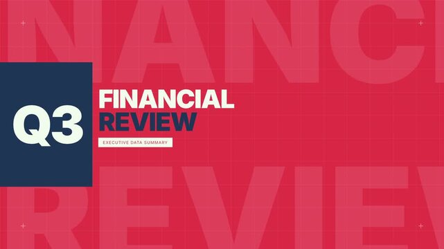 Animated Q3 financial review presentation title card on red background