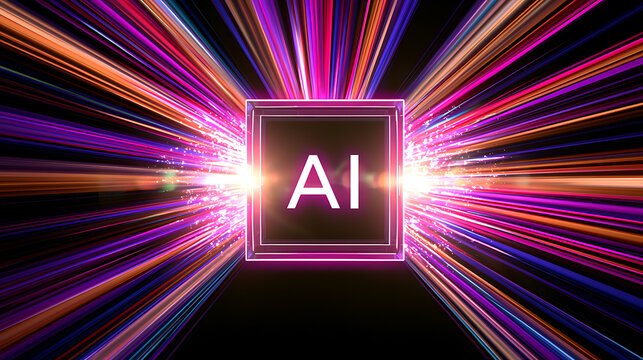 Artificial Intelligence Microchip with Bursting Data Streams: A Vibrant Digital Concept for Technology and Future Innovation
