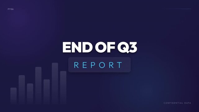 Corporate presentation title slide for End of Q3 Report with bar chart graphic