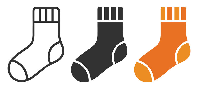 sock icon set with outline solid and color options for clothing and apparel design on transparent background