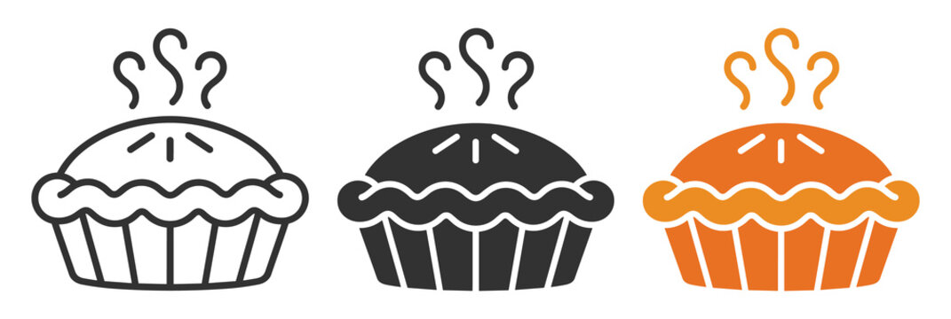steaming pie icon set with outline glyph and flat color style isolated on transparent background
