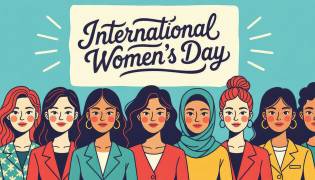 International women's day sign with diverse women unity