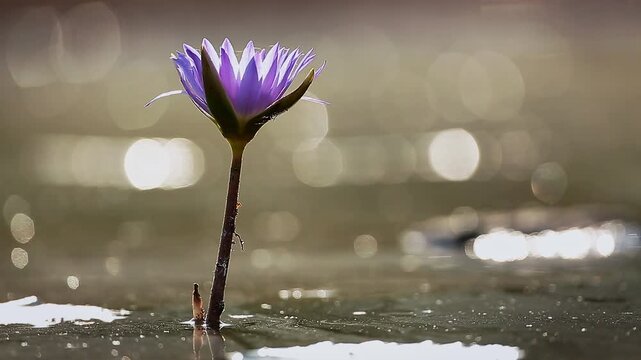 Waterlily flower in waterhole at dawn wtih sparks in Greater Kruger National park, South Africa