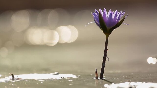 Waterlily flower in waterhole at dawn wtih sparks in Greater Kruger National park, South Africa