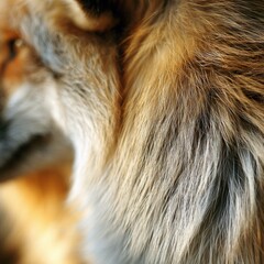 Naklejka premium Close view of fox fur, capturing the warm light and natural details on a quiet morning in a forest setting.
