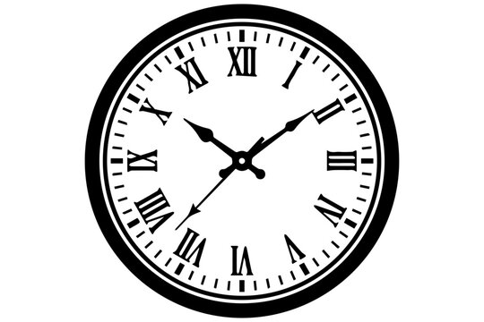 Analog clock face with roman numerals showing time.