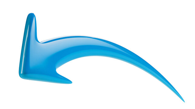 Glossy blue arrow shape, isolated on transparent background