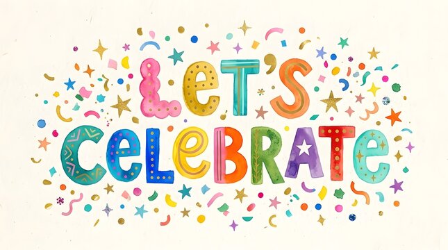 Colorful lets celebrate text with confetti elements