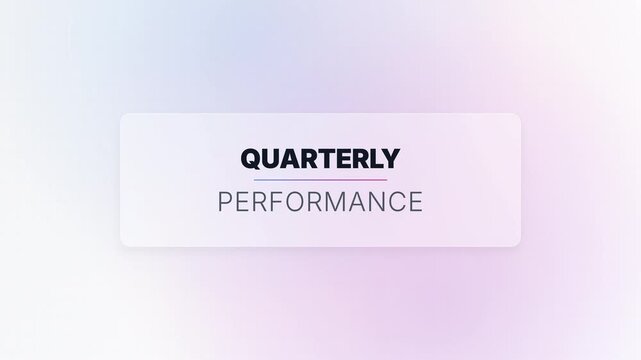 Modern corporate quarterly performance text animation over soft blurred pastel background