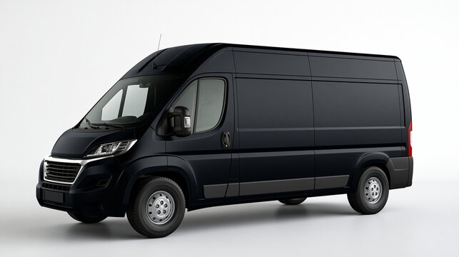 A black cargo van isolated on white background. Perfect for logistics, transport, and commercial shipping business.