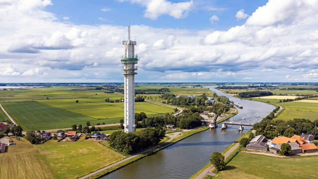 Aerial view of Telecommunications and Data Tower in Tjerkgaast, Netherlands