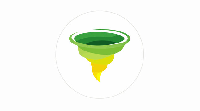 Green and yellow tornado funnel graphic icon.