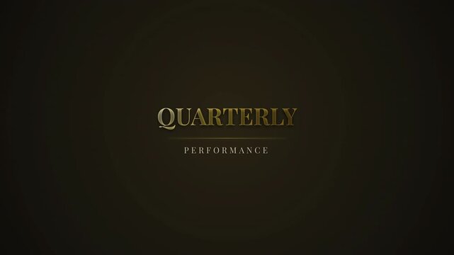 Animated gold text displaying quarterly performance on a dark background