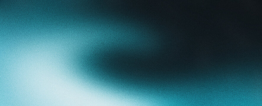 Glowing blue gradient shape on black grainy background, abstract noise texture light blurs on dark poster, banner backdrop, tech webpage header or digital wallpaper design