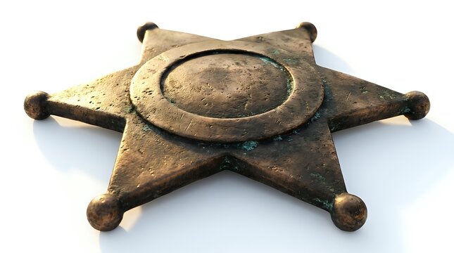Aged bronze sheriff star badge with weathered patina