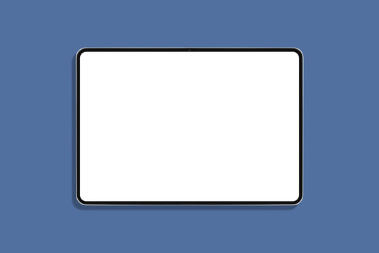 Generic modern tablet mockup in landscape orientation with blank screen on blue background