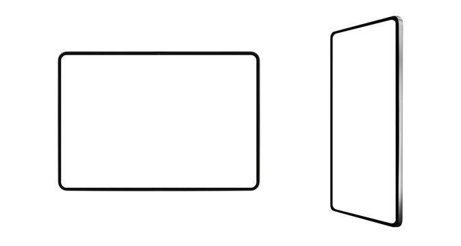 Set of two modern tablet mockups in landscape and portrait views isolated on white background