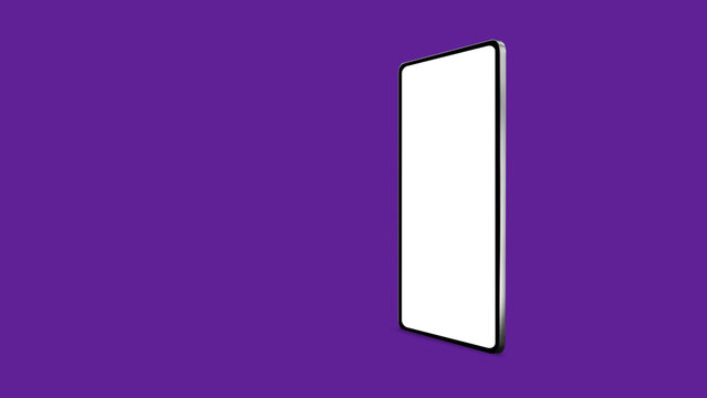 Vertical tablet mockup with a blank screen standing against a solid purple background
