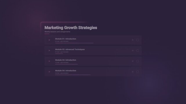 Marketing growth strategies online course module list interface design