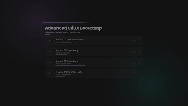 Advanced ui ux bootcamp interface with interactive course module list display