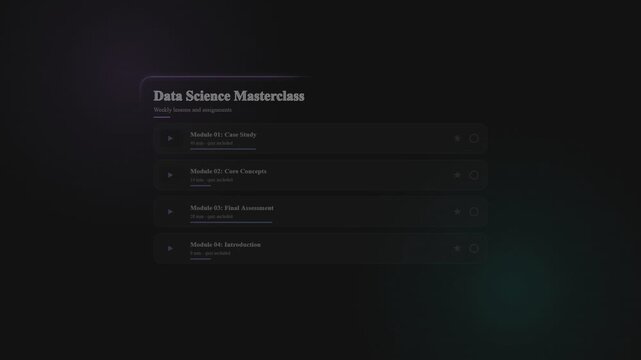 Data science masterclass interface with interactive course module list