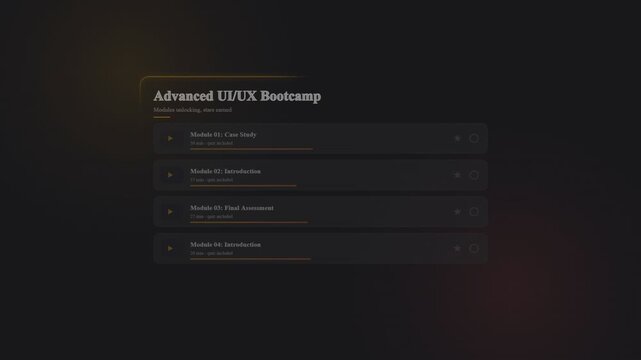 Advanced ui ux bootcamp course interface with interactive module lesson list