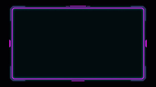 Neon glowing digital frame with purple and blue light border for video overlay