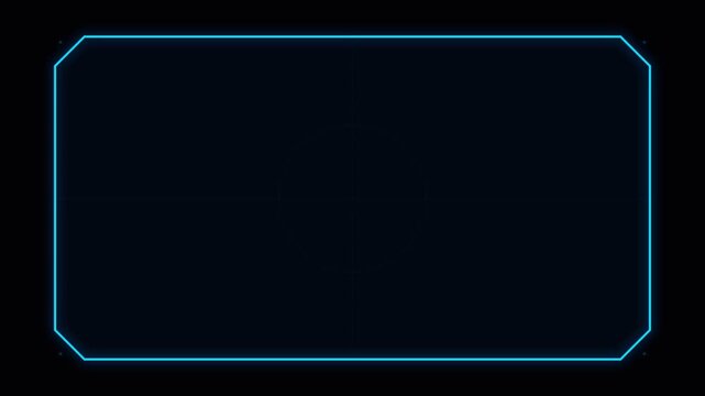Blue neon glowing rectangular frame with rounded corners for digital display