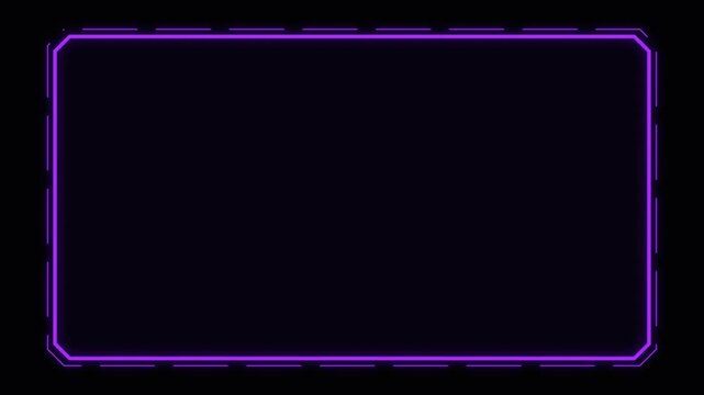 Neon glowing purple rectangle frame with digital technology border design
