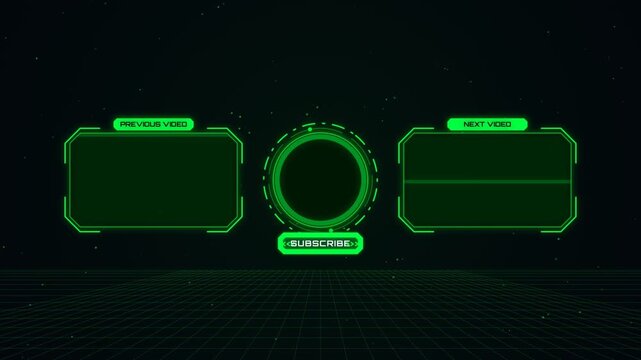 Neon green futuristic digital end screen template for video channel branding