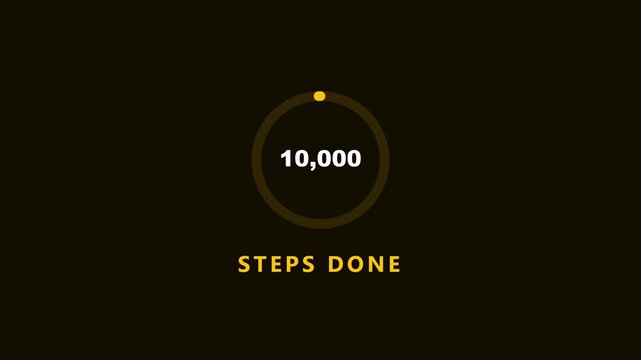 10, 000 steps done goal achievement progress circle animation for fitness tracking and health app interface 4k