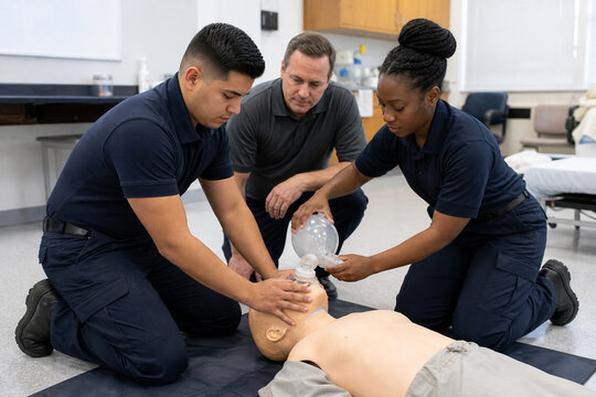 Students Practicing Bag Valve Mask Ventilation on Mannequin