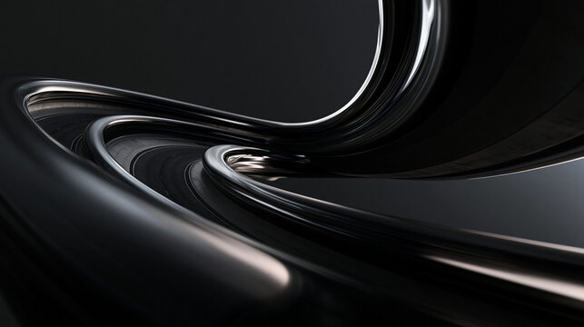 Abstract Sleek Black Metallic Wave Background Design