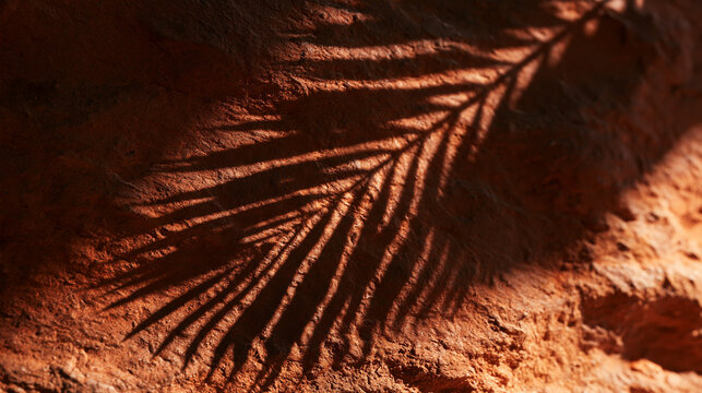 Palm Leaf Shadow Cast on Textured Red Rock
