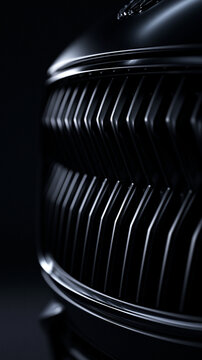 Luxury Black Car Front Grille Detail with Studio Lighting